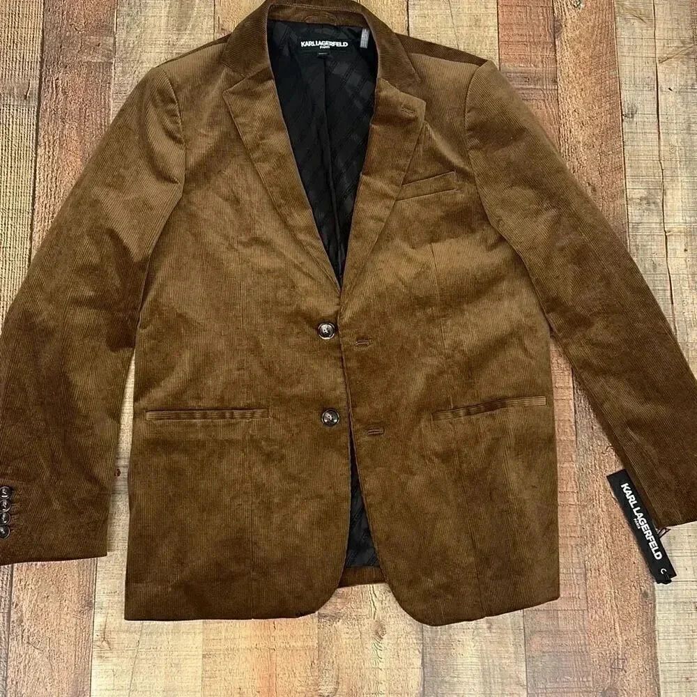 NWT Karl Lagerfeld Paris Brown Corduroy Two Button Blazer Jacket Men’s Medium